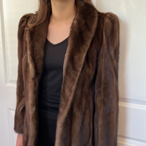 Vintage 90s Evans Collection chocolate brown Saga mink coat Robinsons size L - Picture 4 of 13